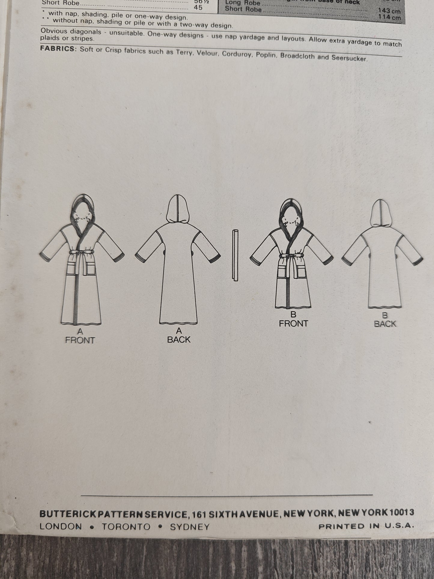 Butterick 3487 Unisex Robe Pattern
