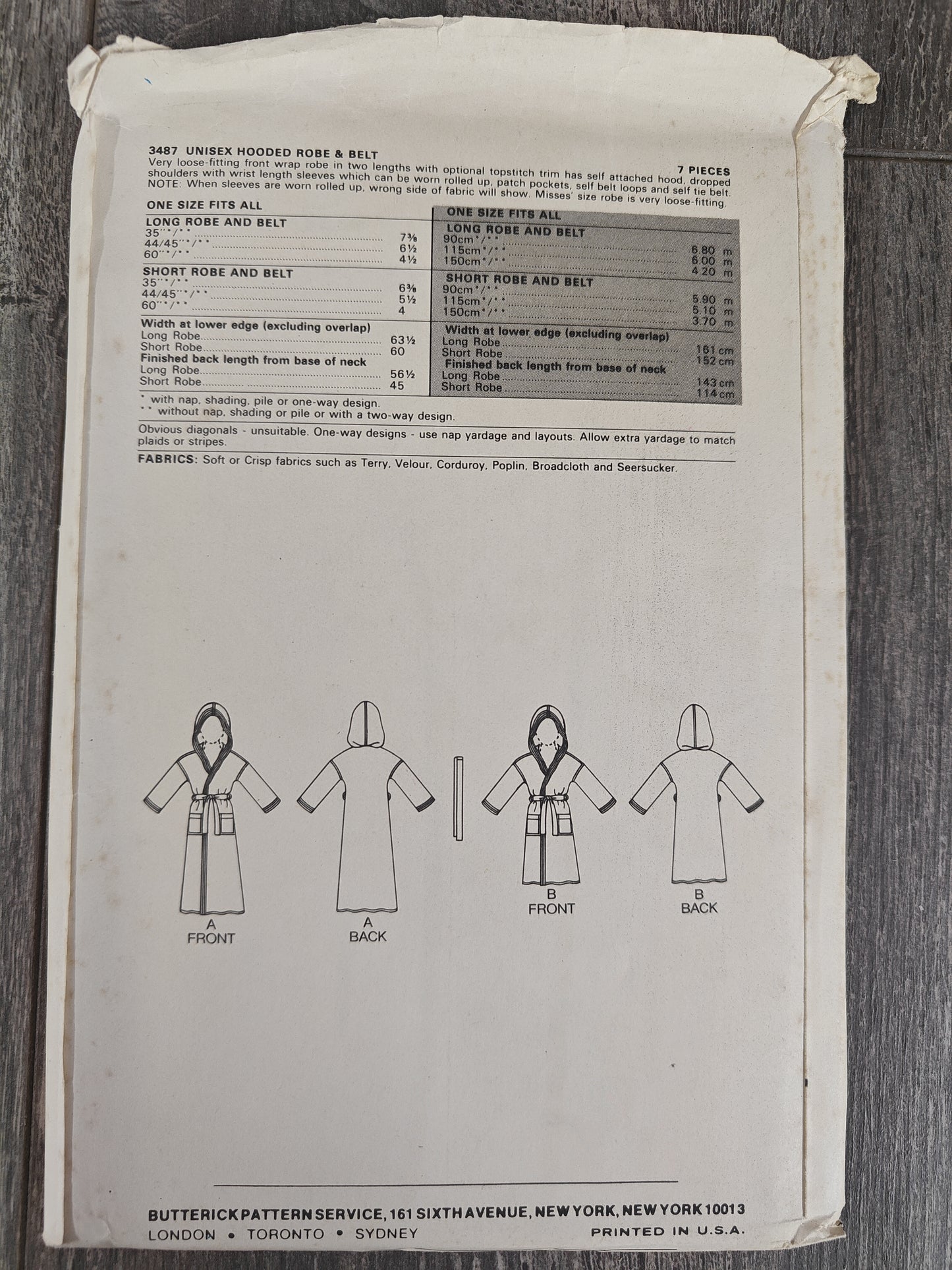 Butterick 3487 Unisex Robe Pattern