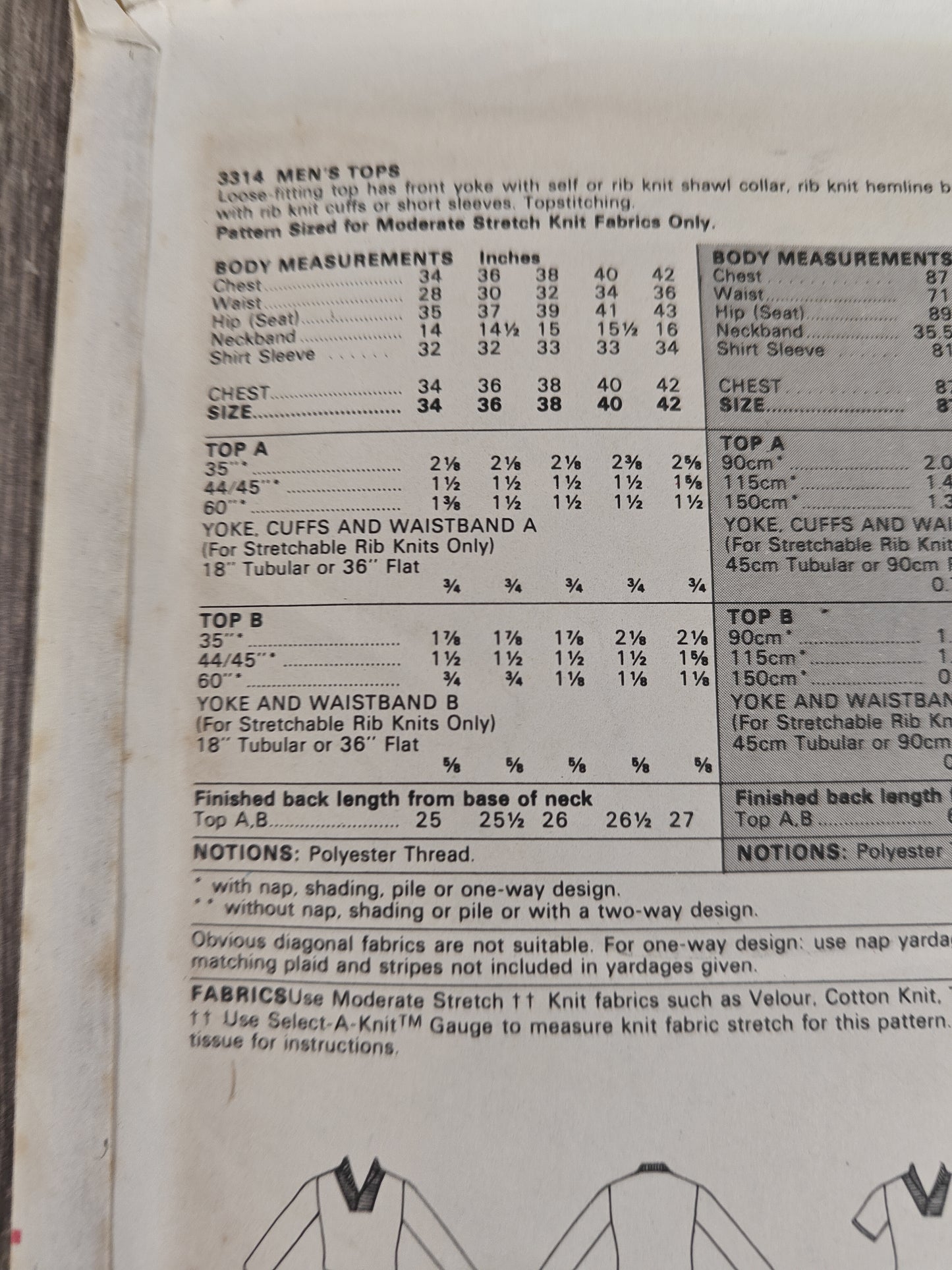 Butterick 3314 Men's Top Pattern