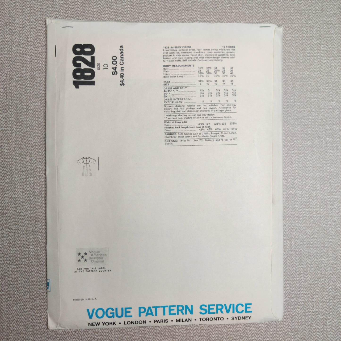 Vogue 1828 Leo Narducci Size 10