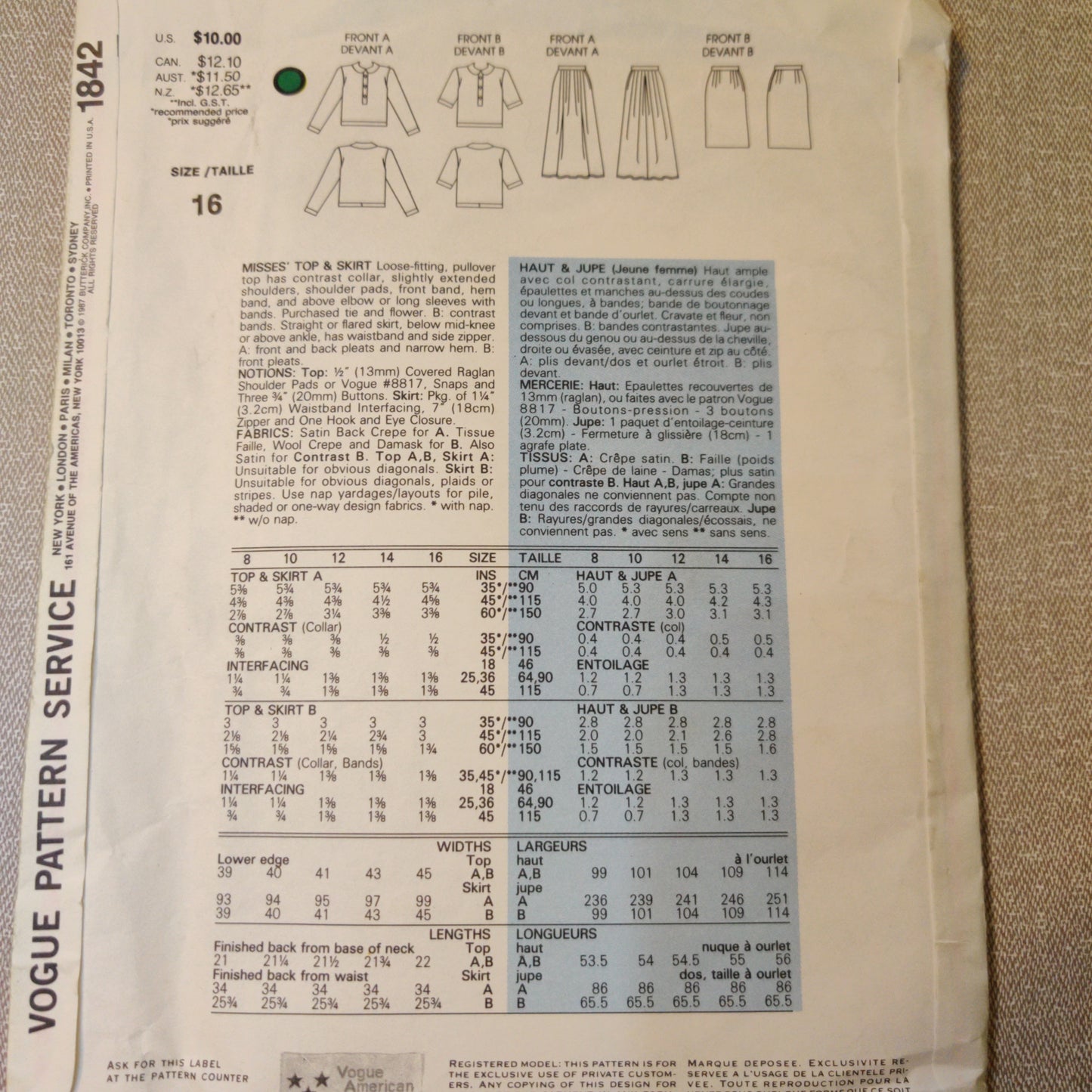 Vogue 1842 Albert Nipon size 16