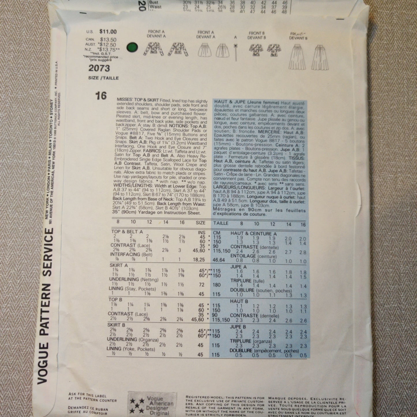 Vogue 2073 Albert Nipon size 16