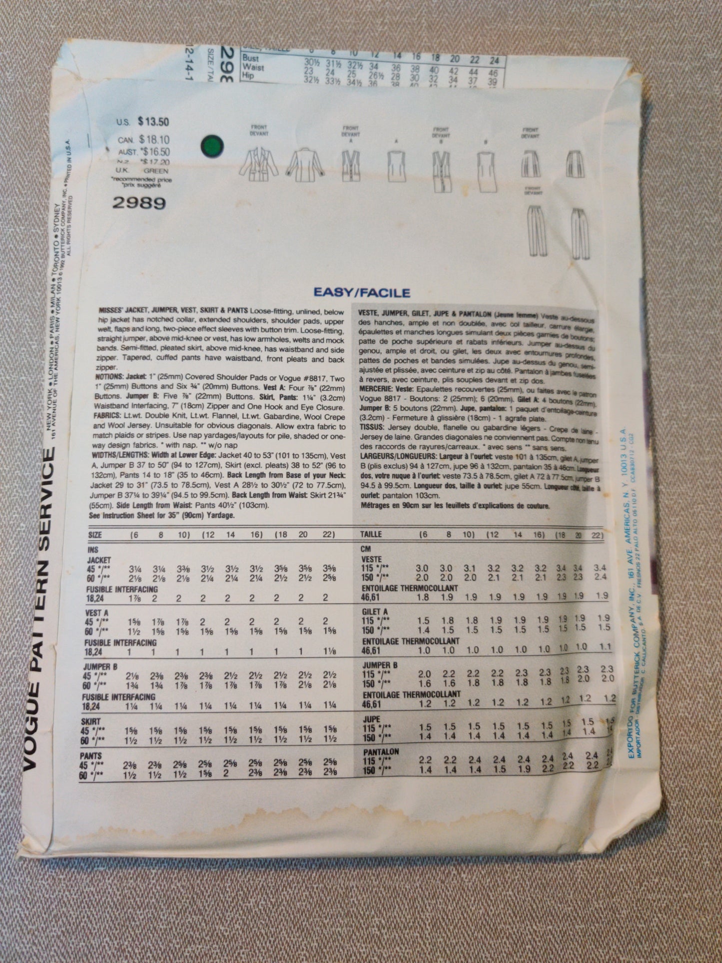 Vogue 2989 Size 12-14-16