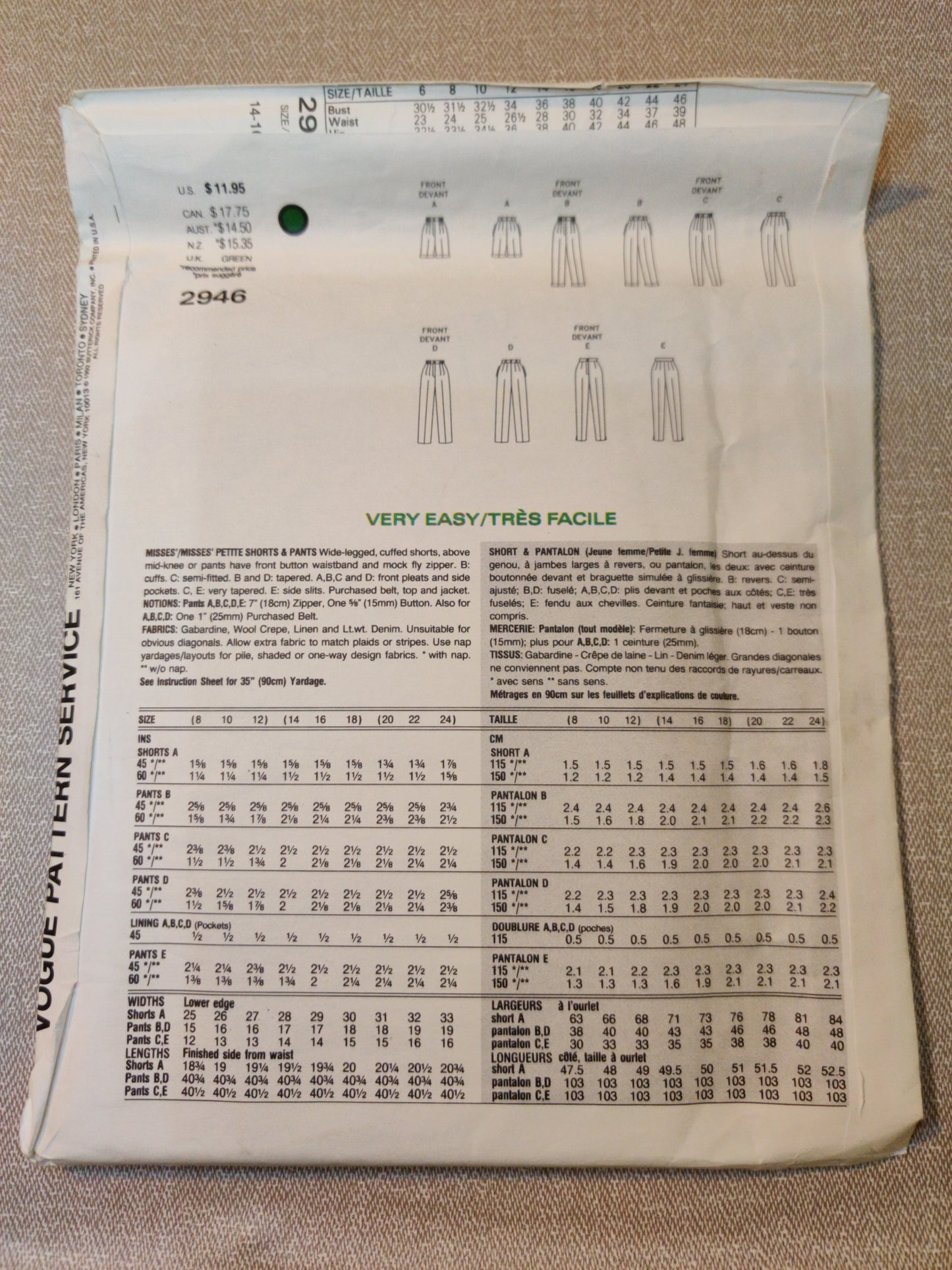 Vogue 2946  size 14-16-18