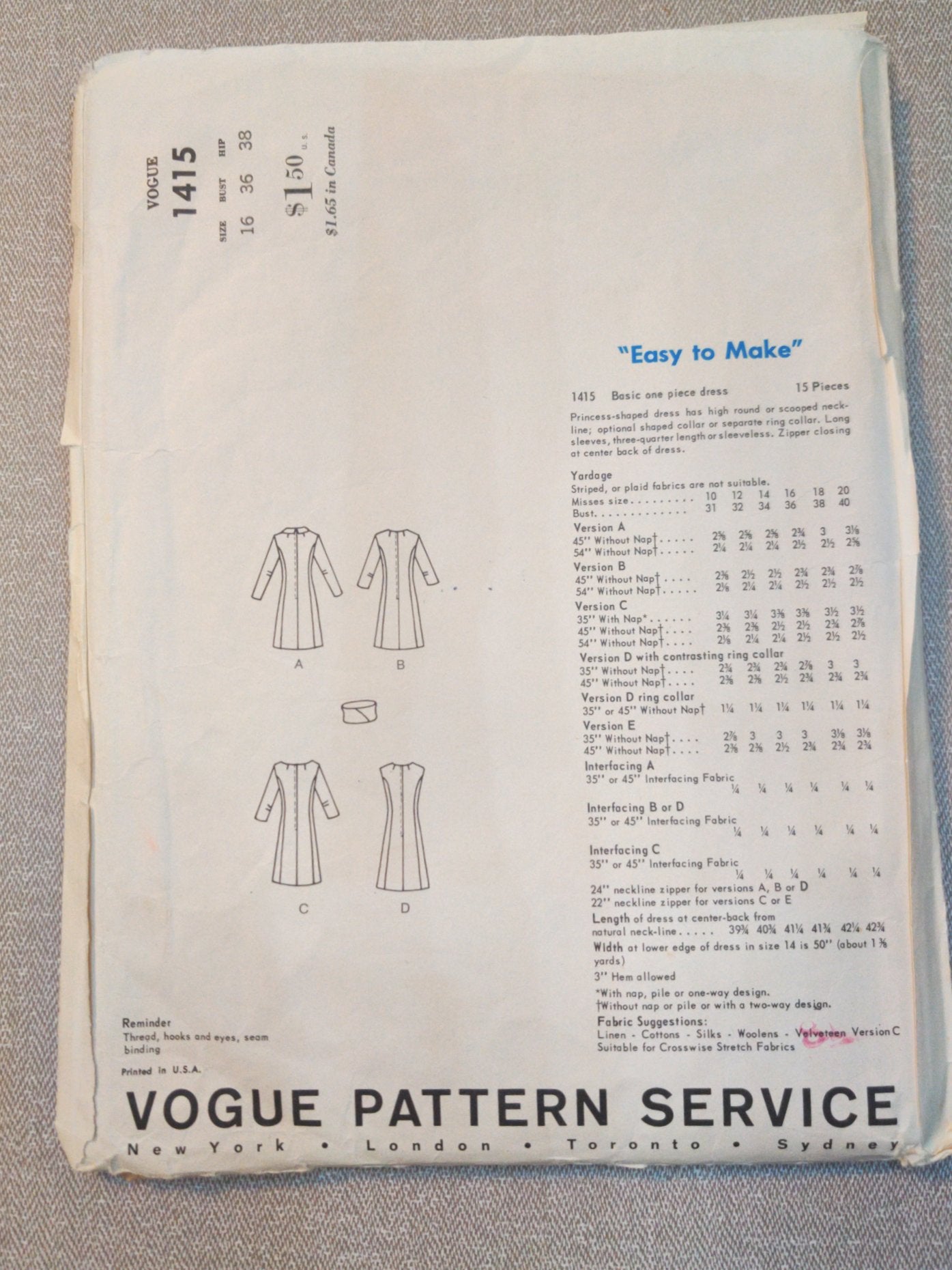 Vogue 1415 size 16