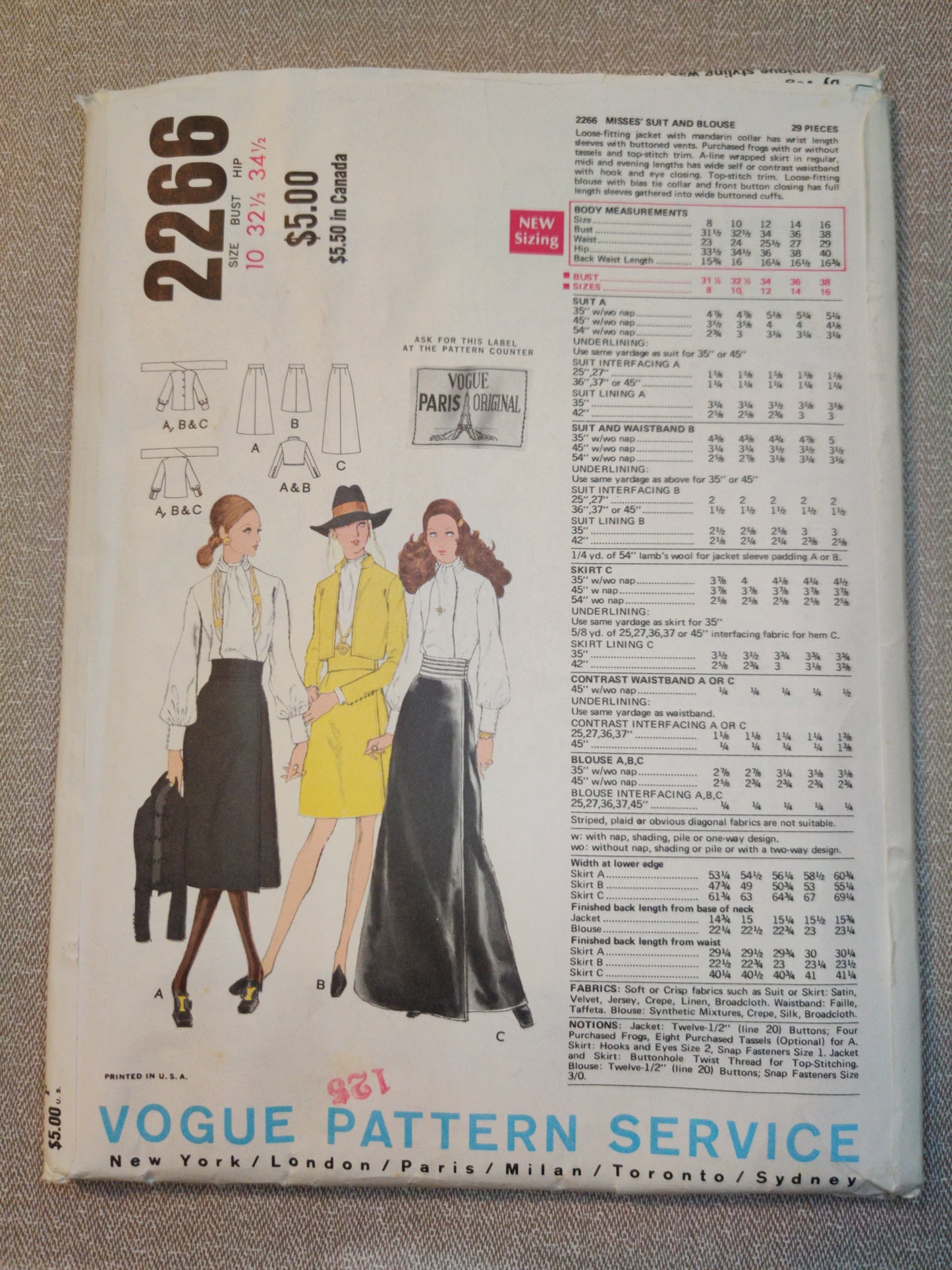 Vogue 2266 Yves Saint Laurent Size 10