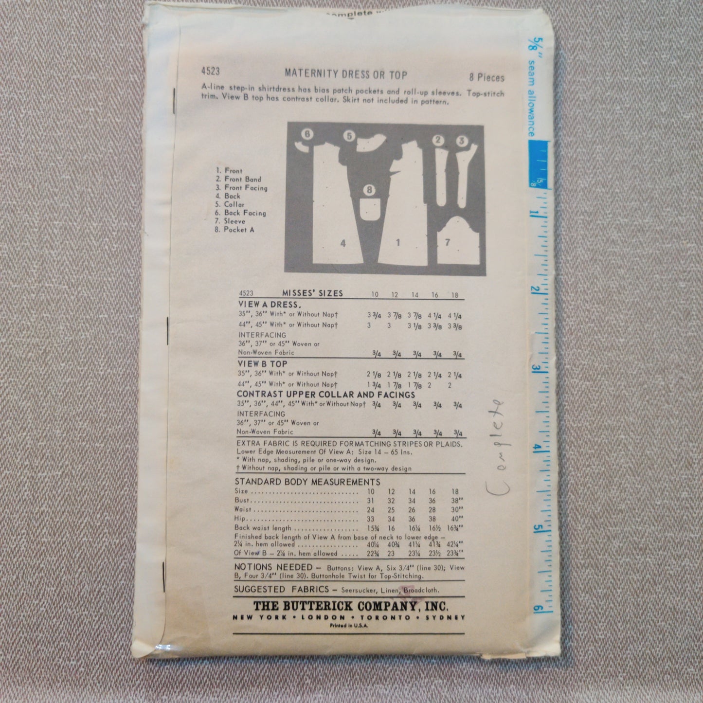 Butterick 4523 Size 14 Bust 34