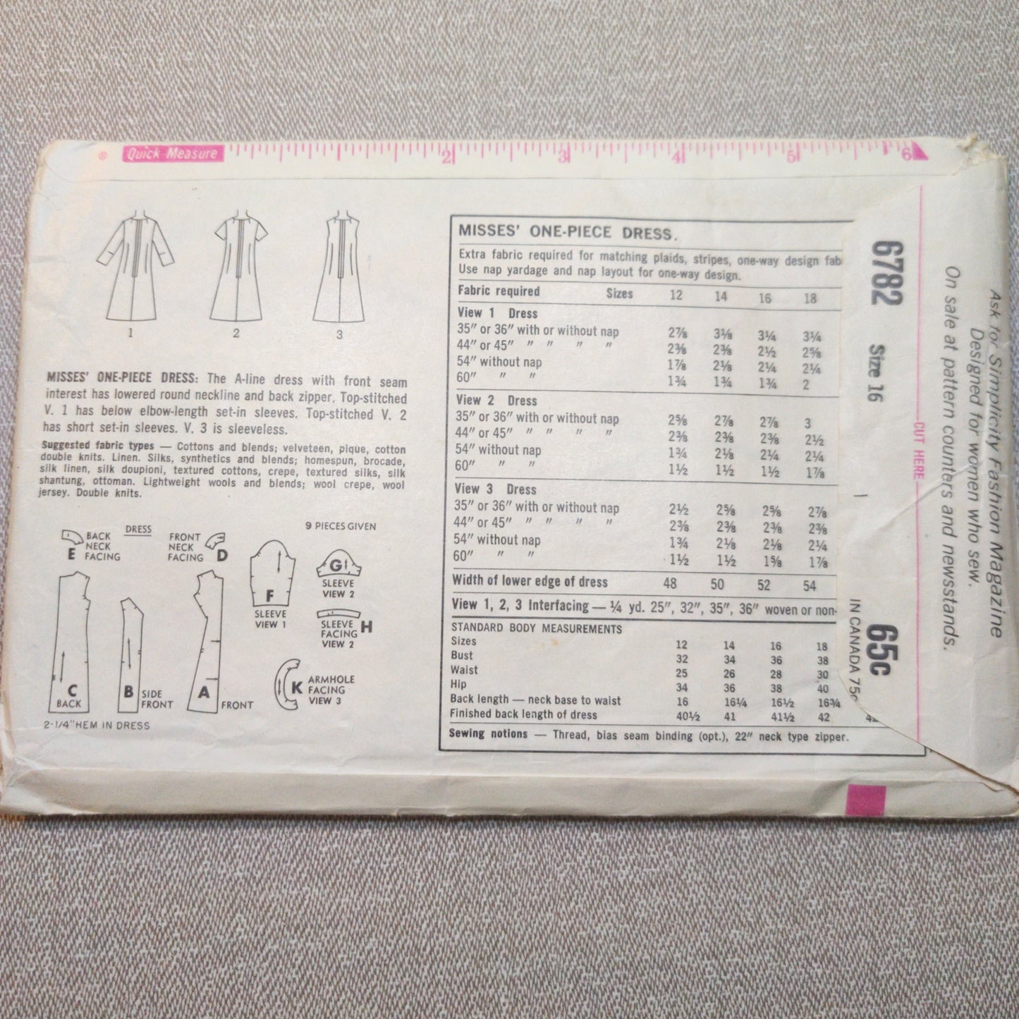 Simplicity 6782 Size 16 Bust 36