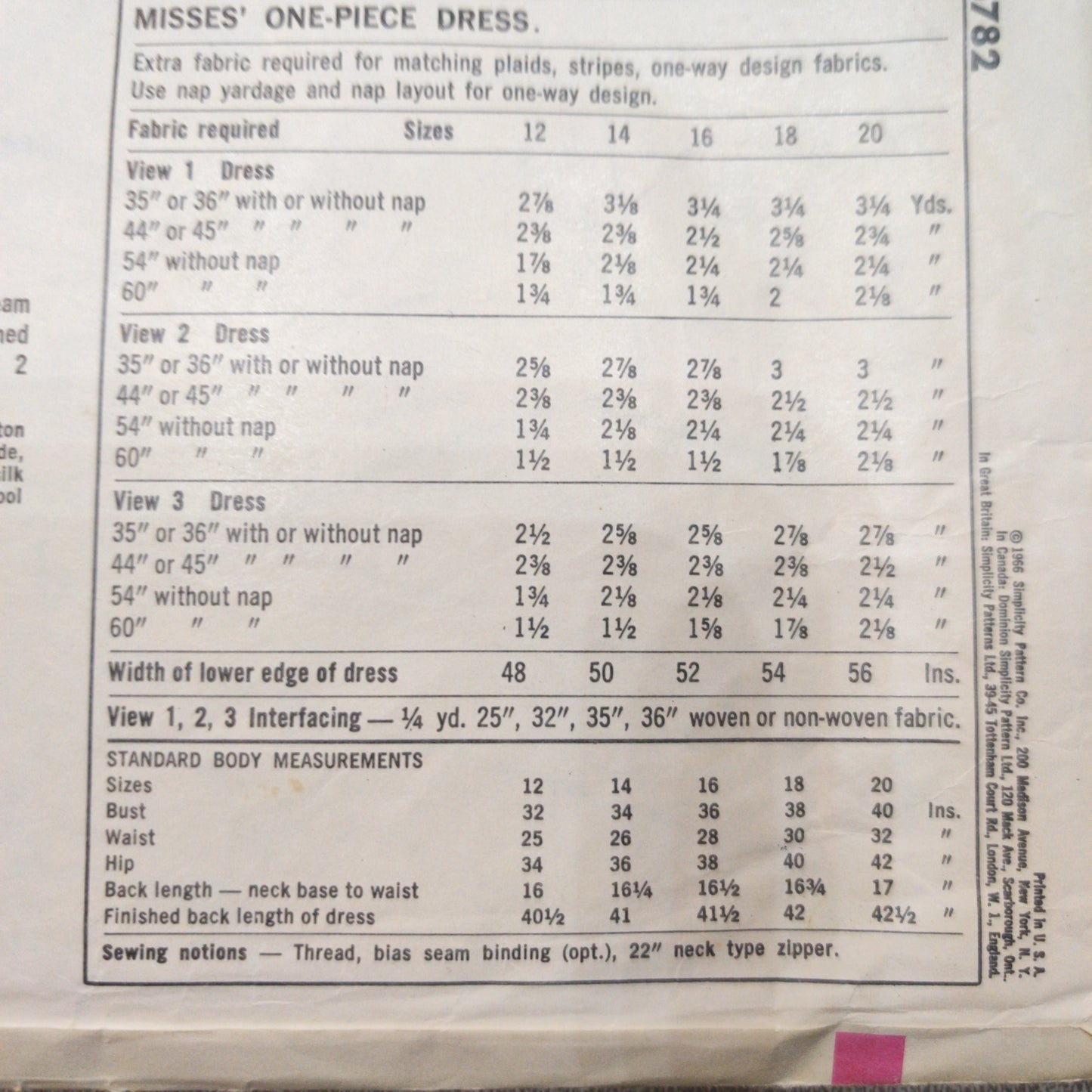 Simplicity 6782 Size 16 Bust 36