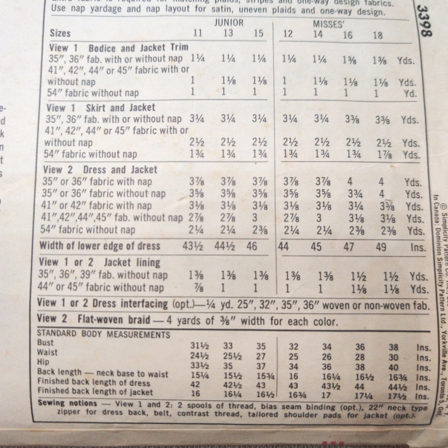 Simplicity 3398 Size 16 Bust 36