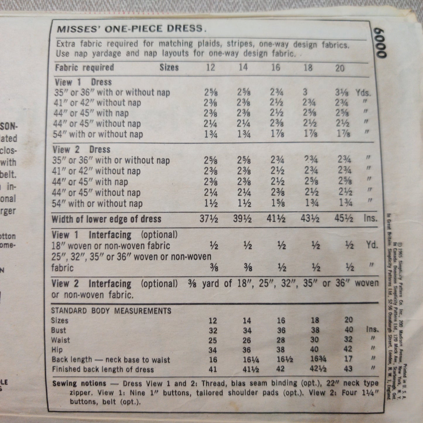 Simplicity 6000 Size 12 Bust 32