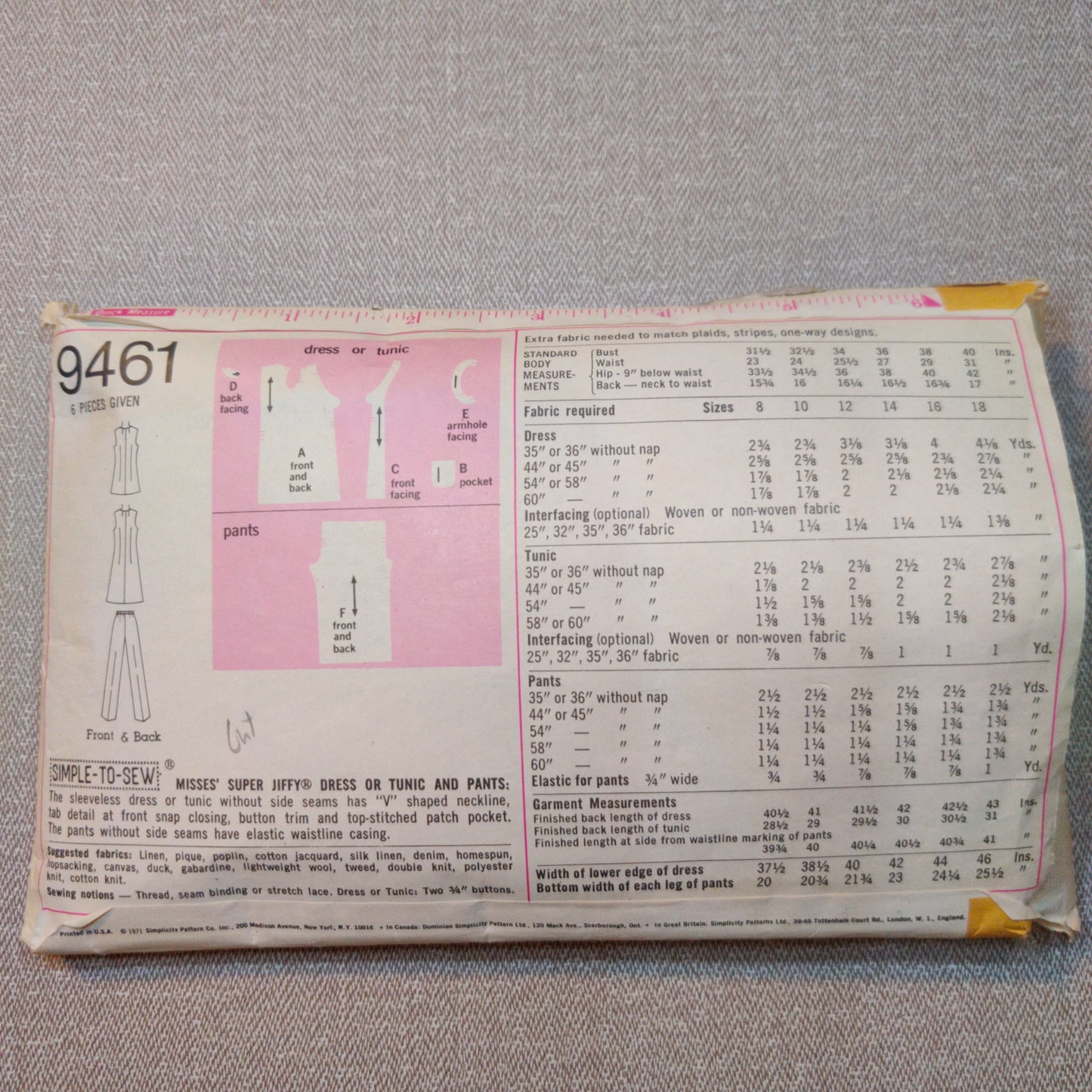 Simplicity 9461 Size 12 Bust 34