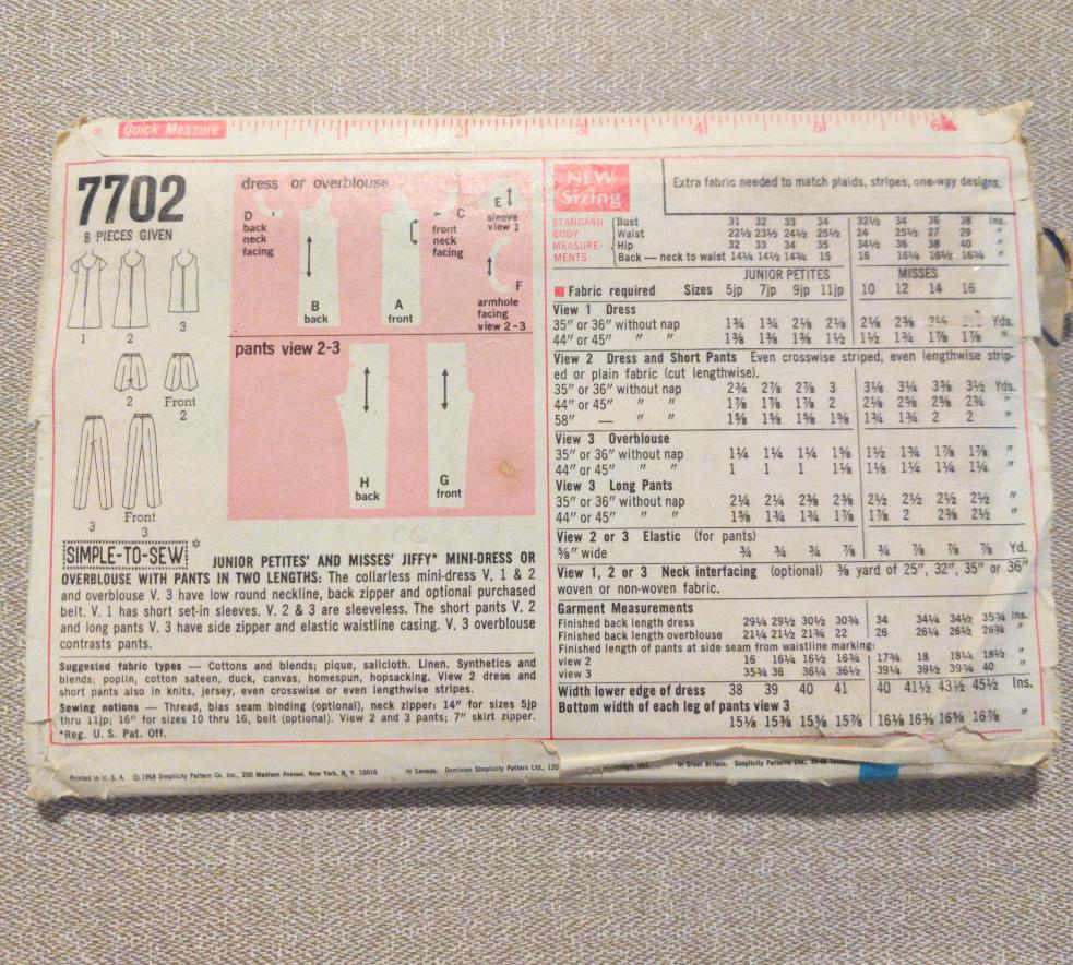 Simplicity 7702 Size 10 Bust 32 1/2