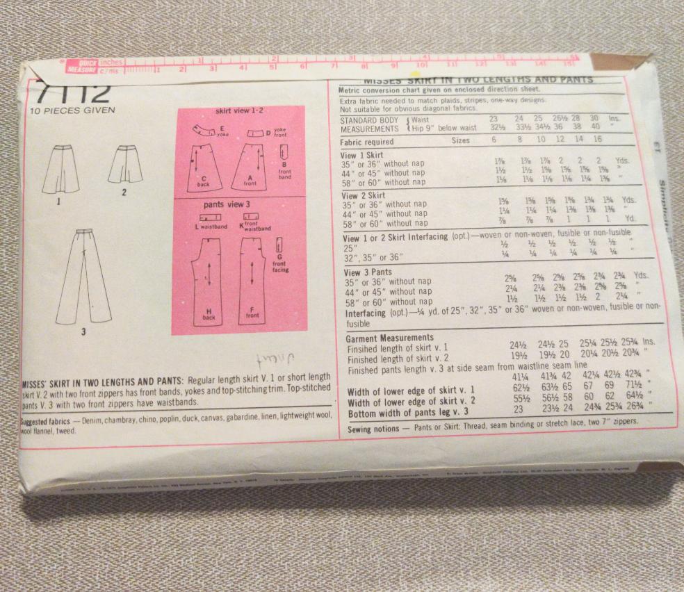 Simplicity 7112 Size 14 Waist 28