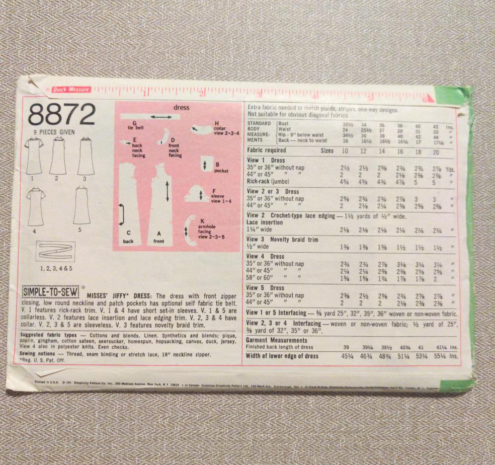 Simplicity 8872 Size 14 Bust 36