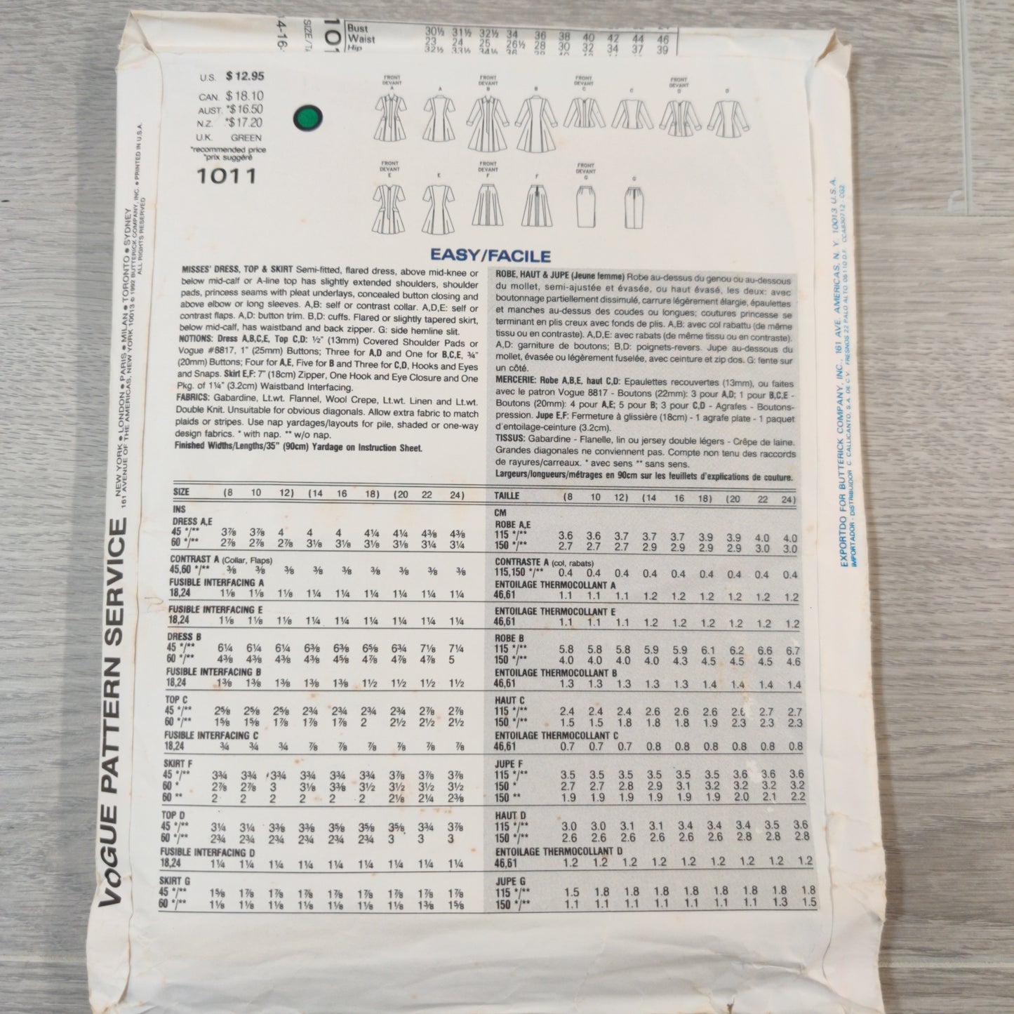 Vogue 1011 Size 14-16-18