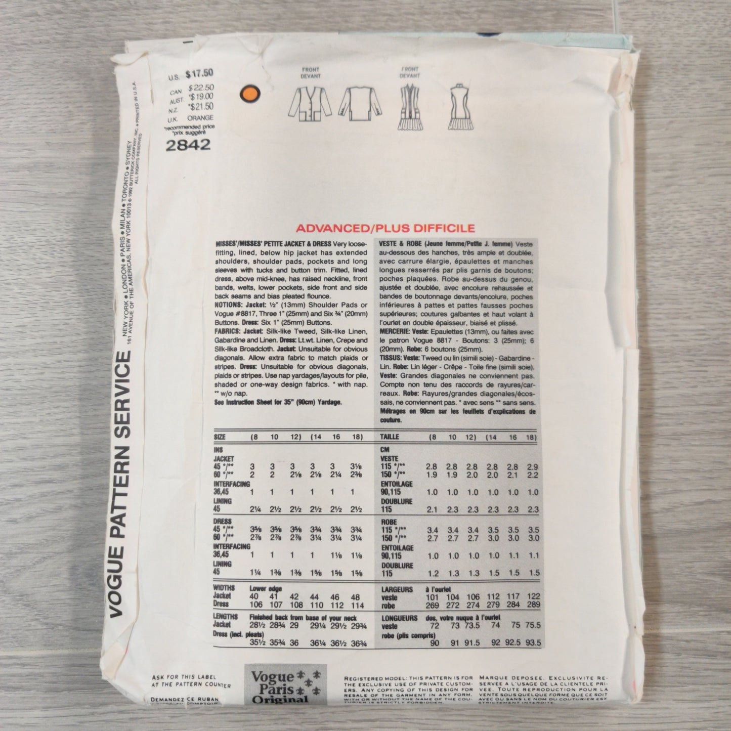Vogue 2842 Size 14-16-18