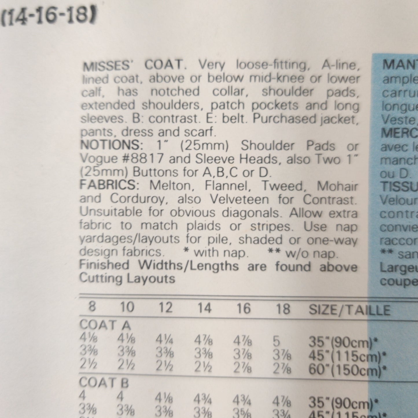 Vogue 1446 Size 14-16-18