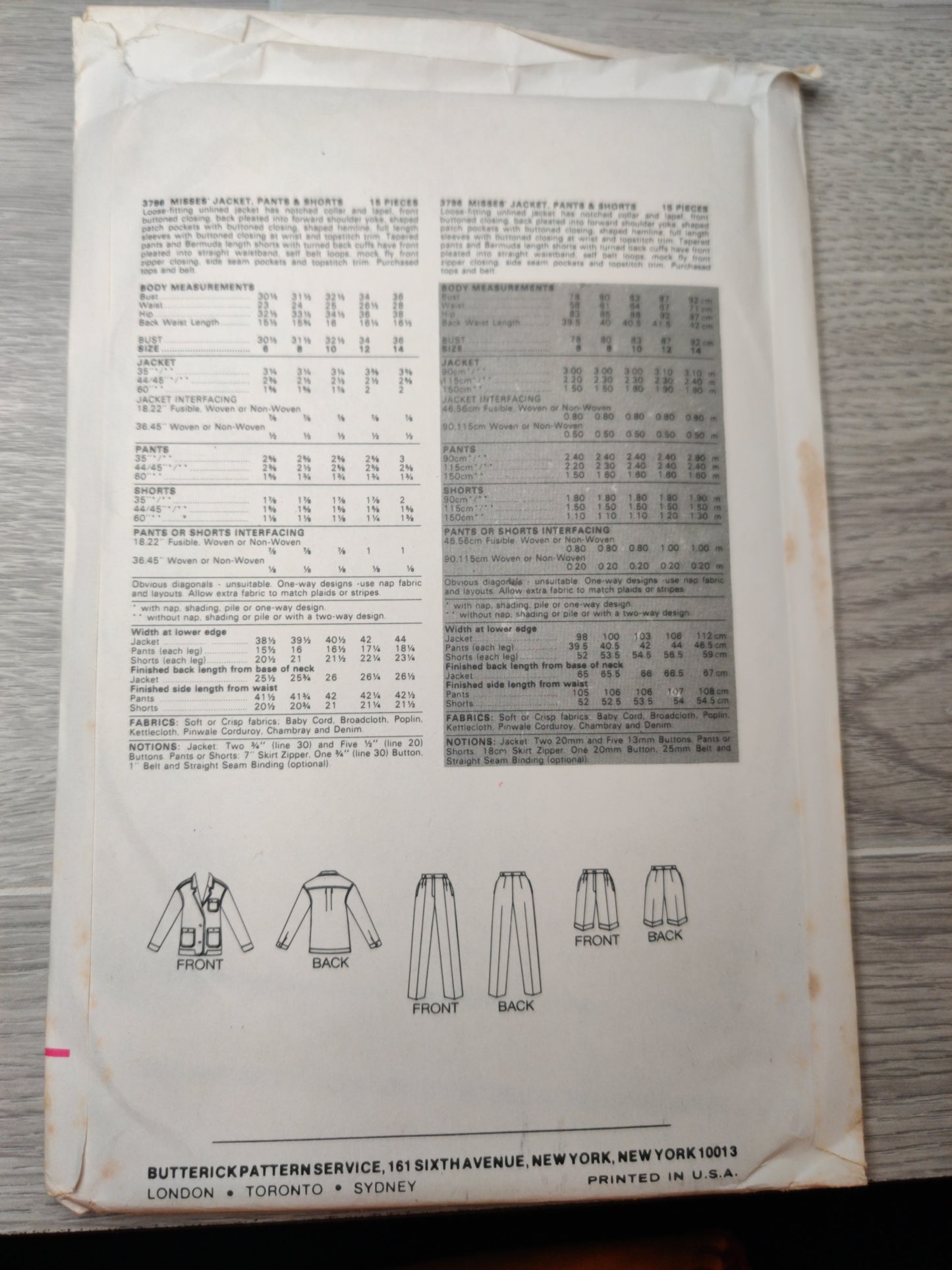Butterick 3796 Size 6