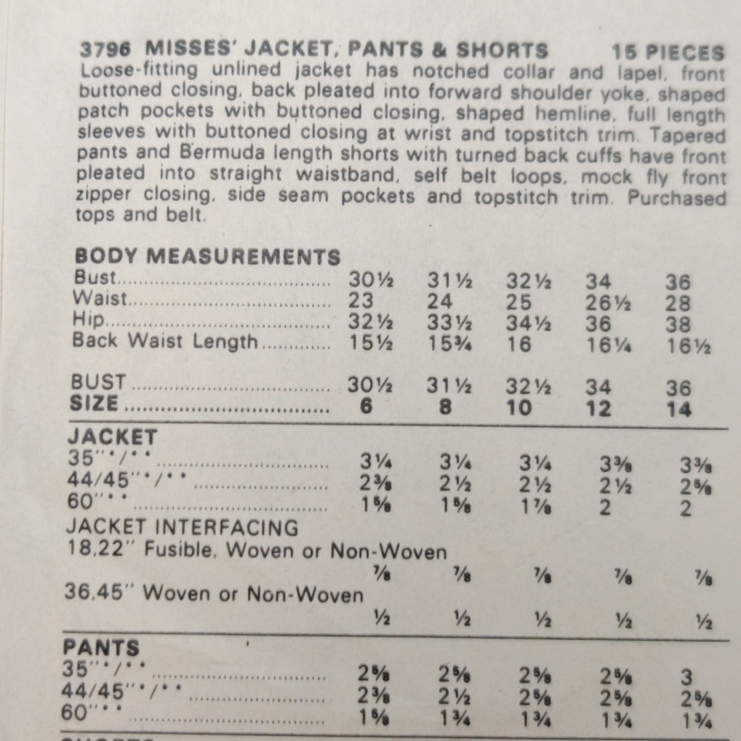 Butterick 3796 Size 6