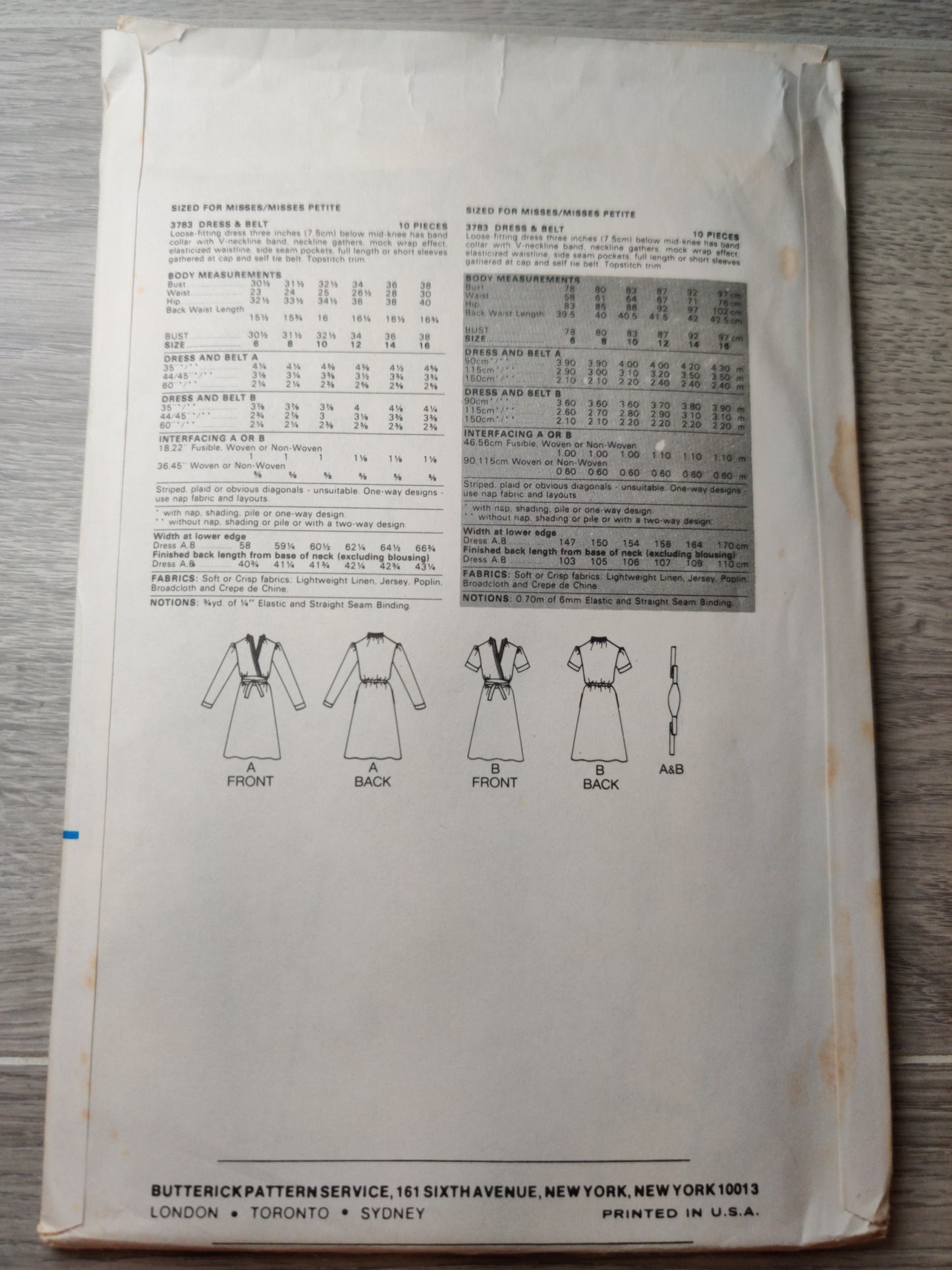 Butterick 3783 Size 6