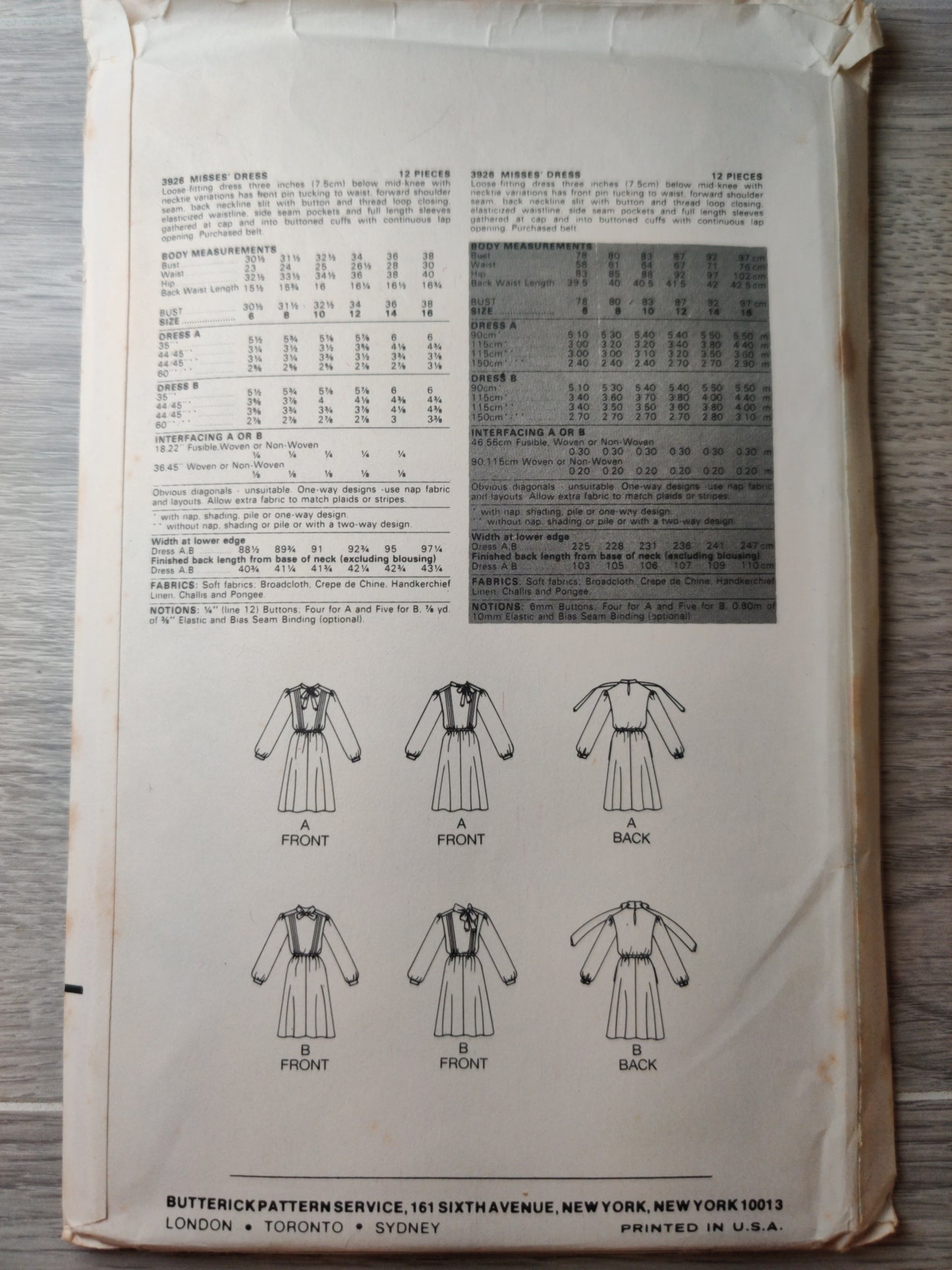 Butterick 3926 Size 6