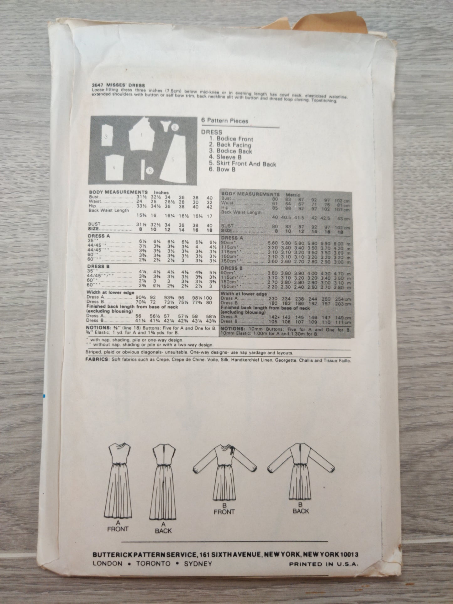 Butterick 3547 Size 8