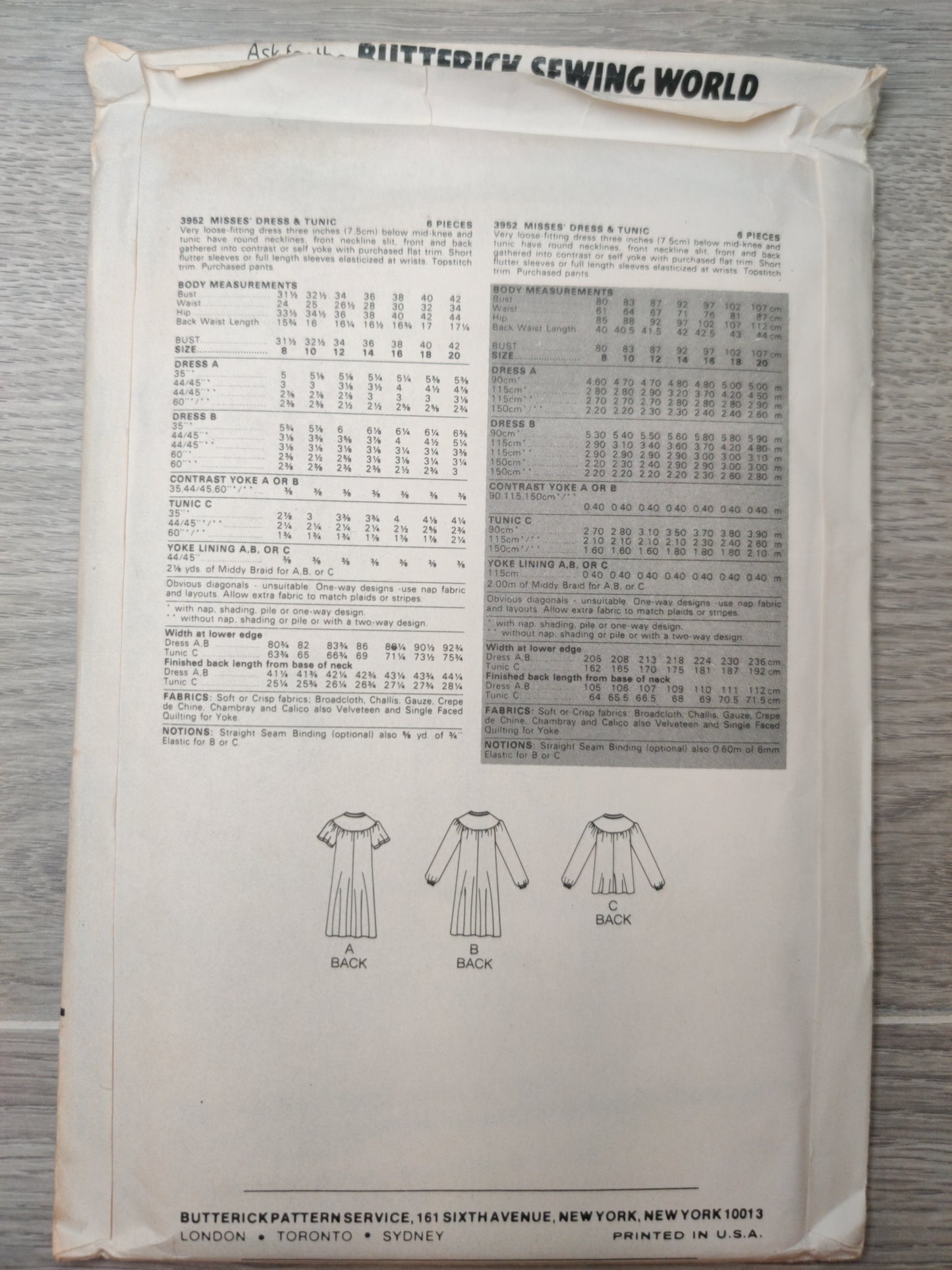 Butterick 3952 Size 8