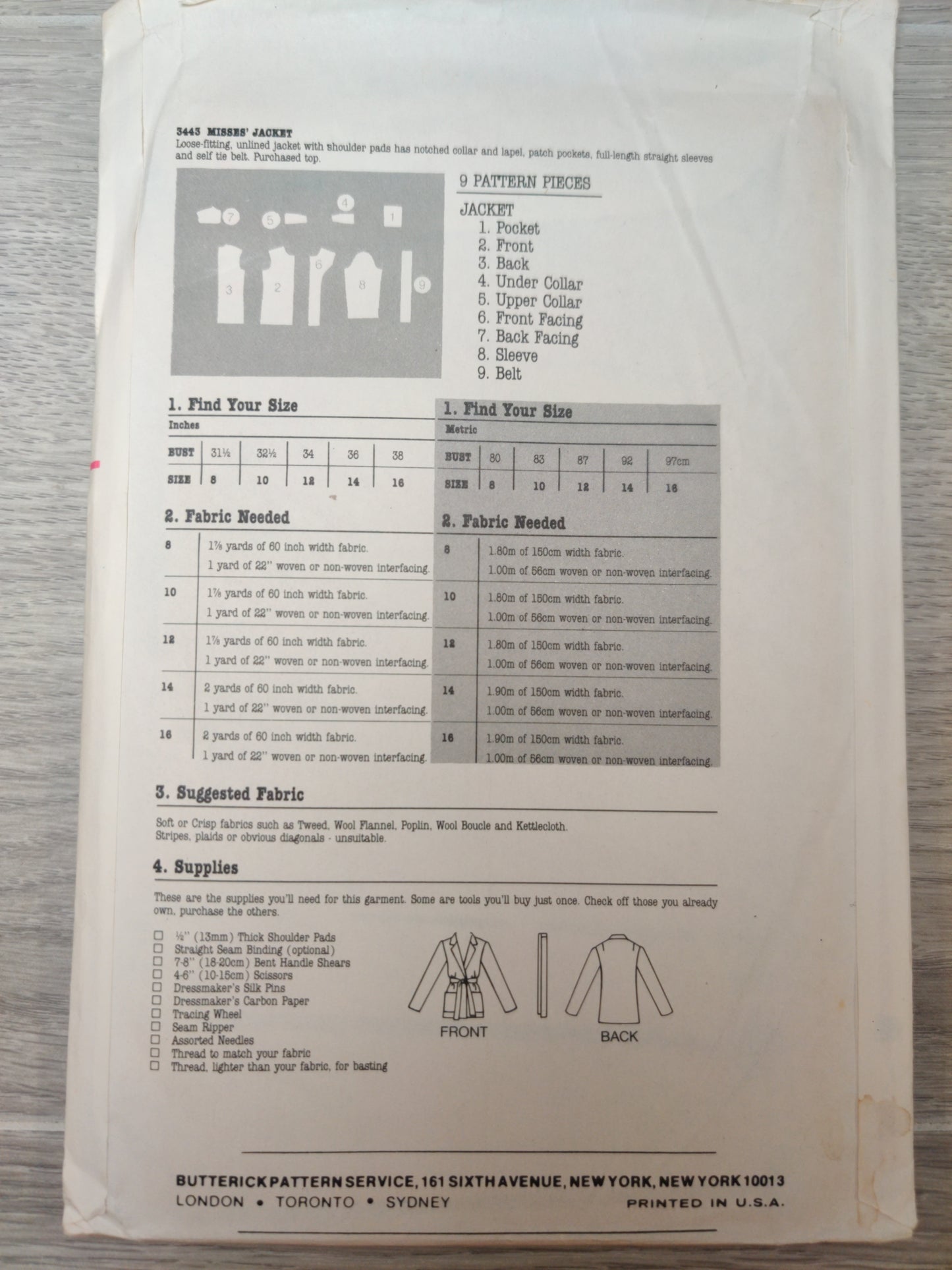 Butterick 3443 Size 10
