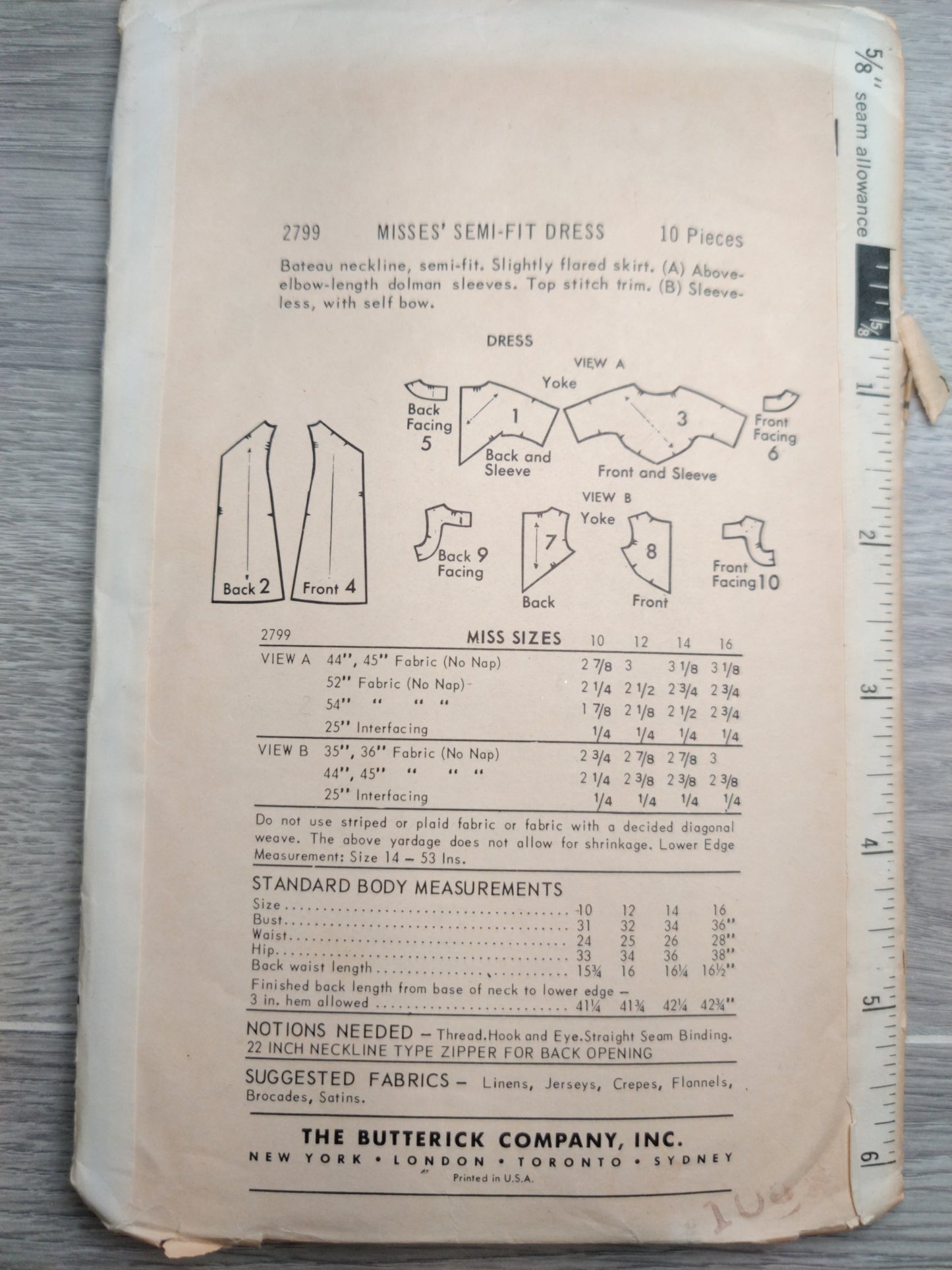 Butterick 2799 Size 16 Bust 36
