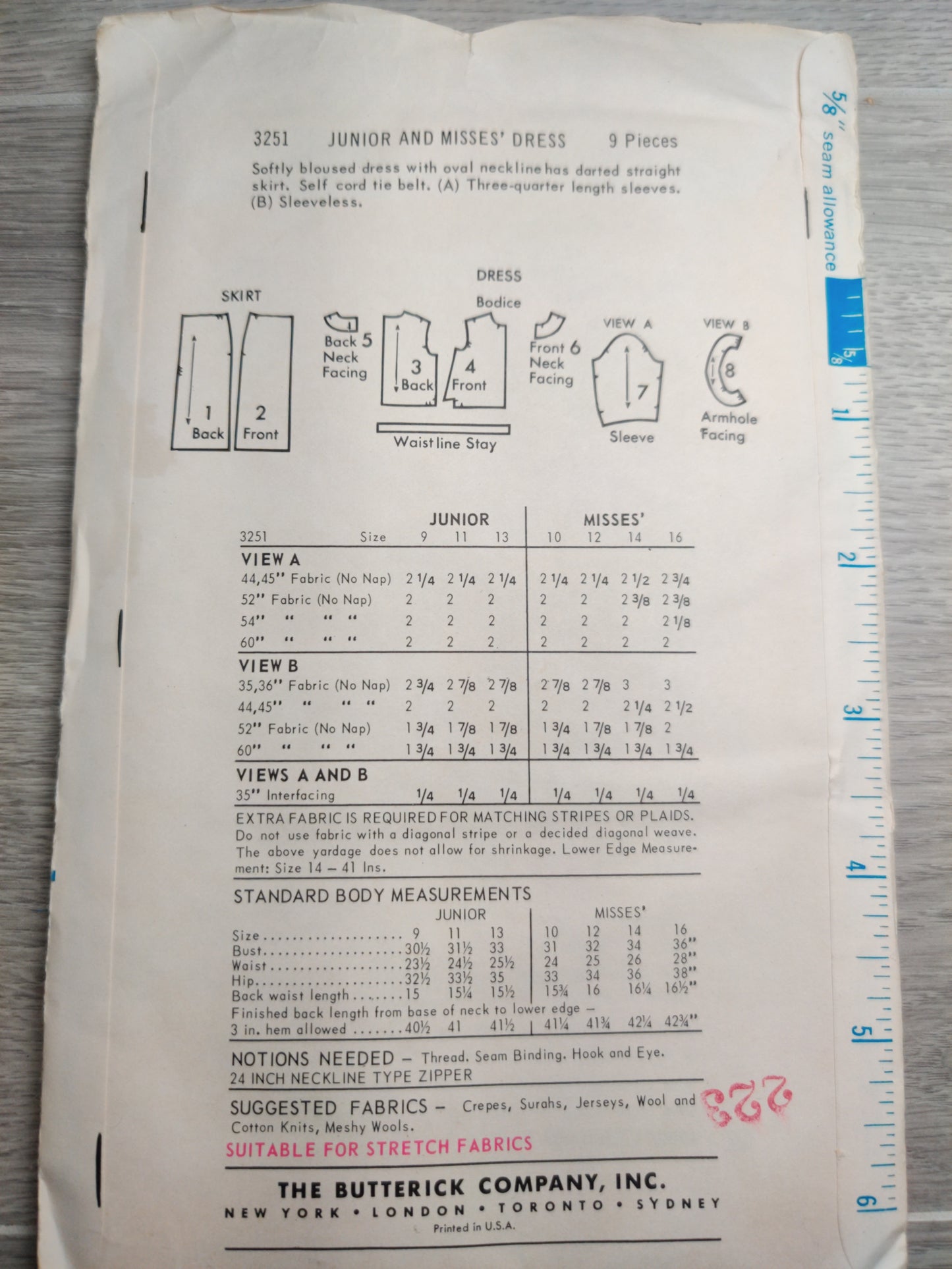 Butterick 3251 Size 16 Bust 36