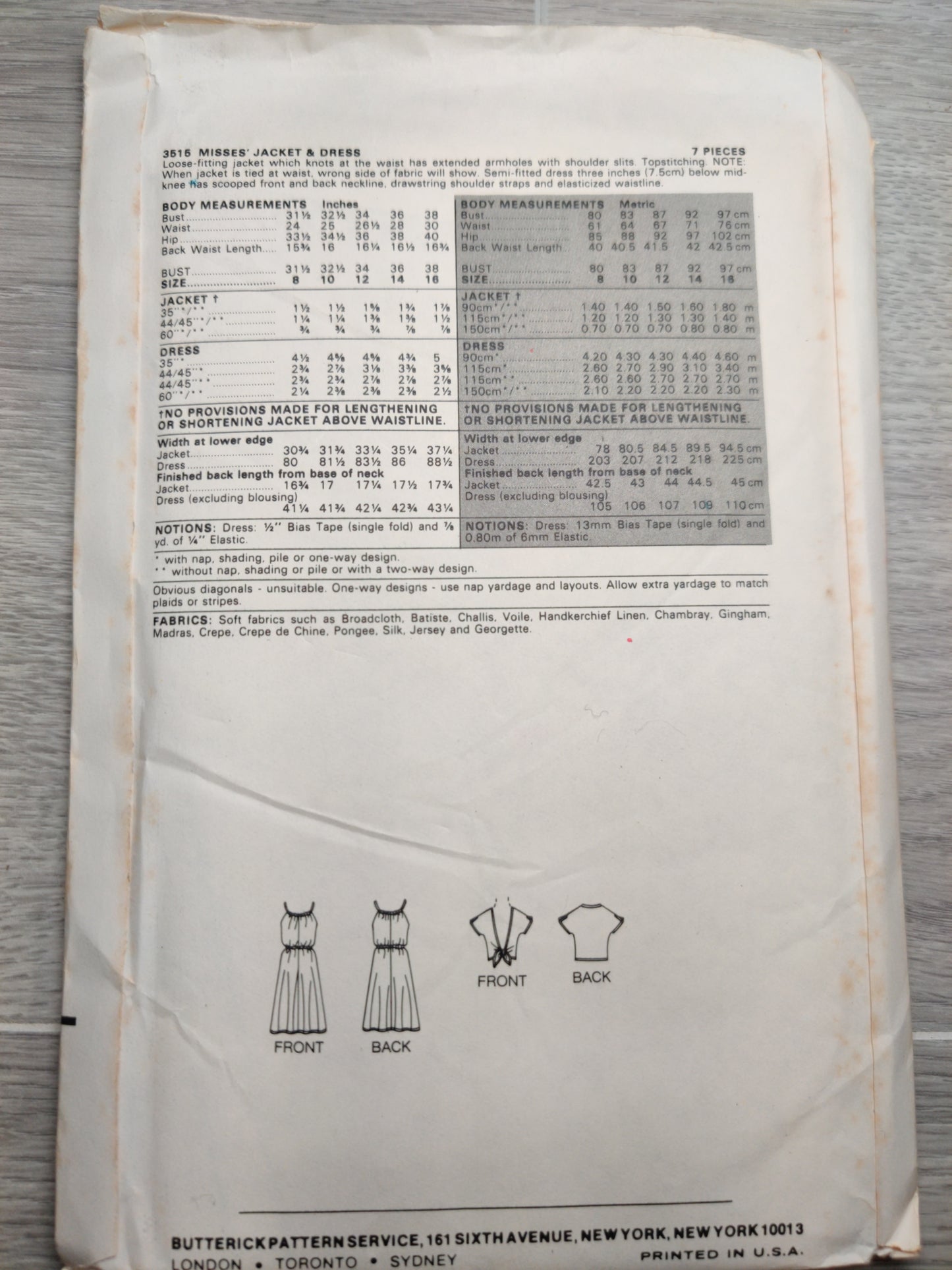 Butterick 3515 Size B 10-12- 14