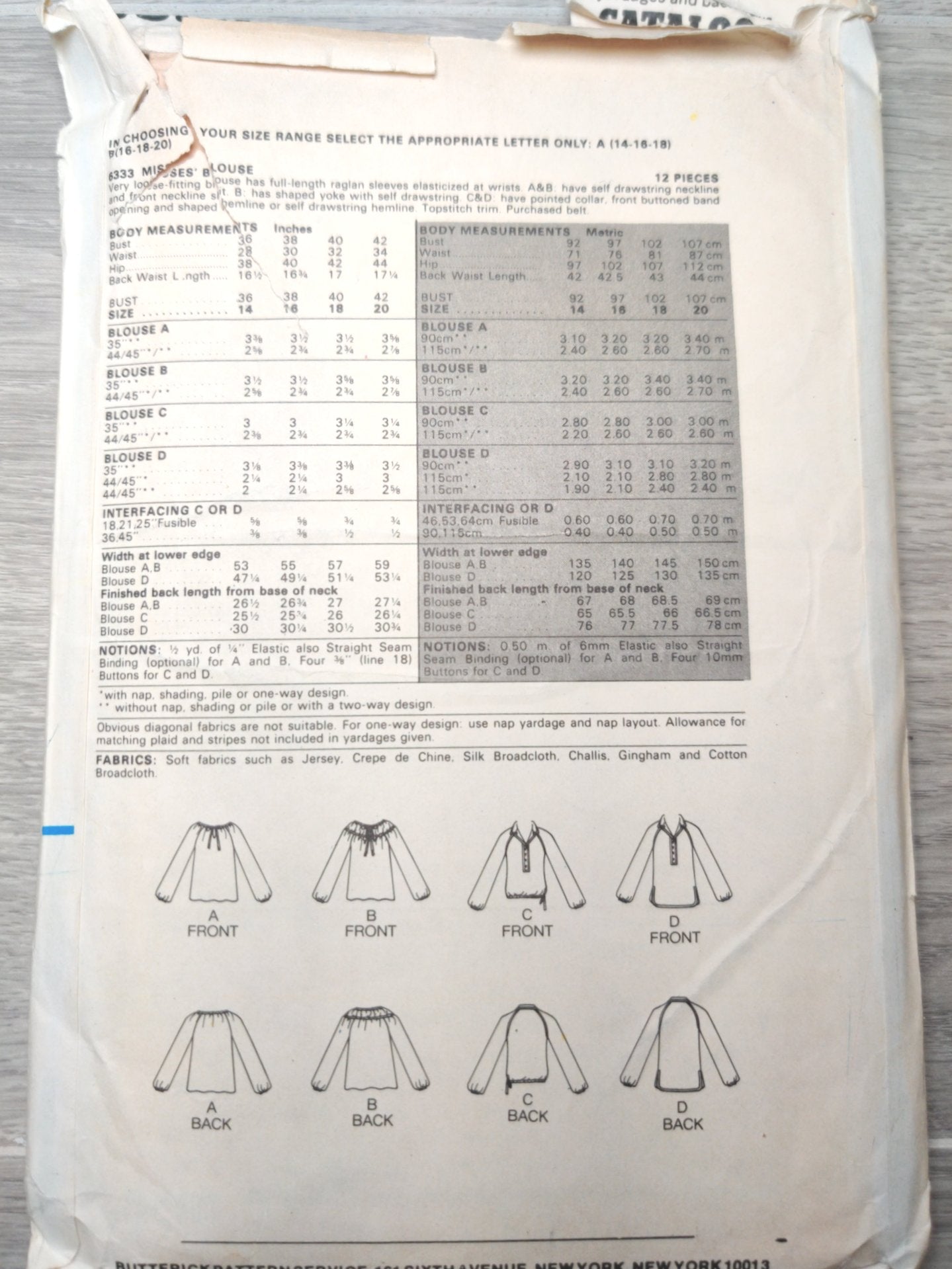 Butterick 6333 Size B 10-12- 14