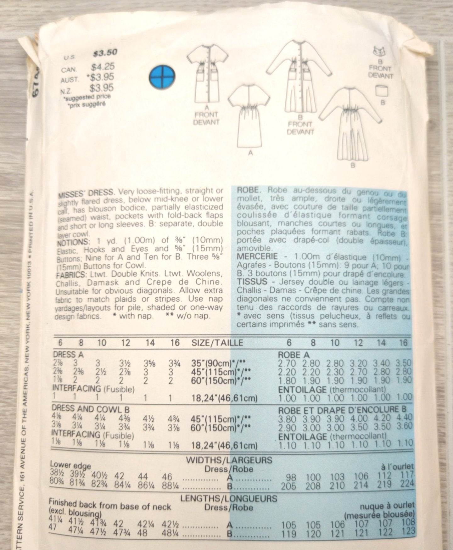 Butterick 6744 Size B 10-12- 14