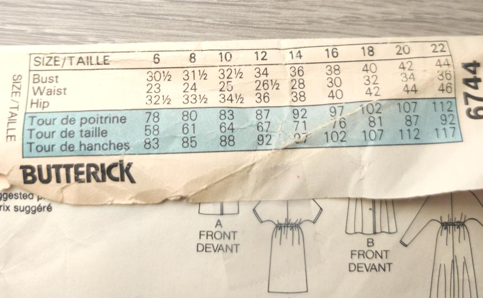 Butterick 6744 Size B 10-12- 14