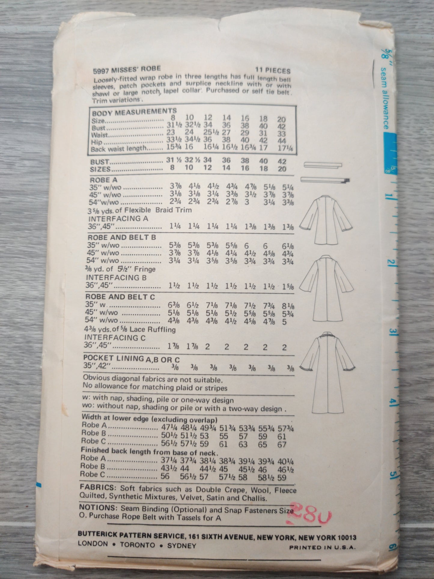 Butterick 5997 Size 14 Bust 36