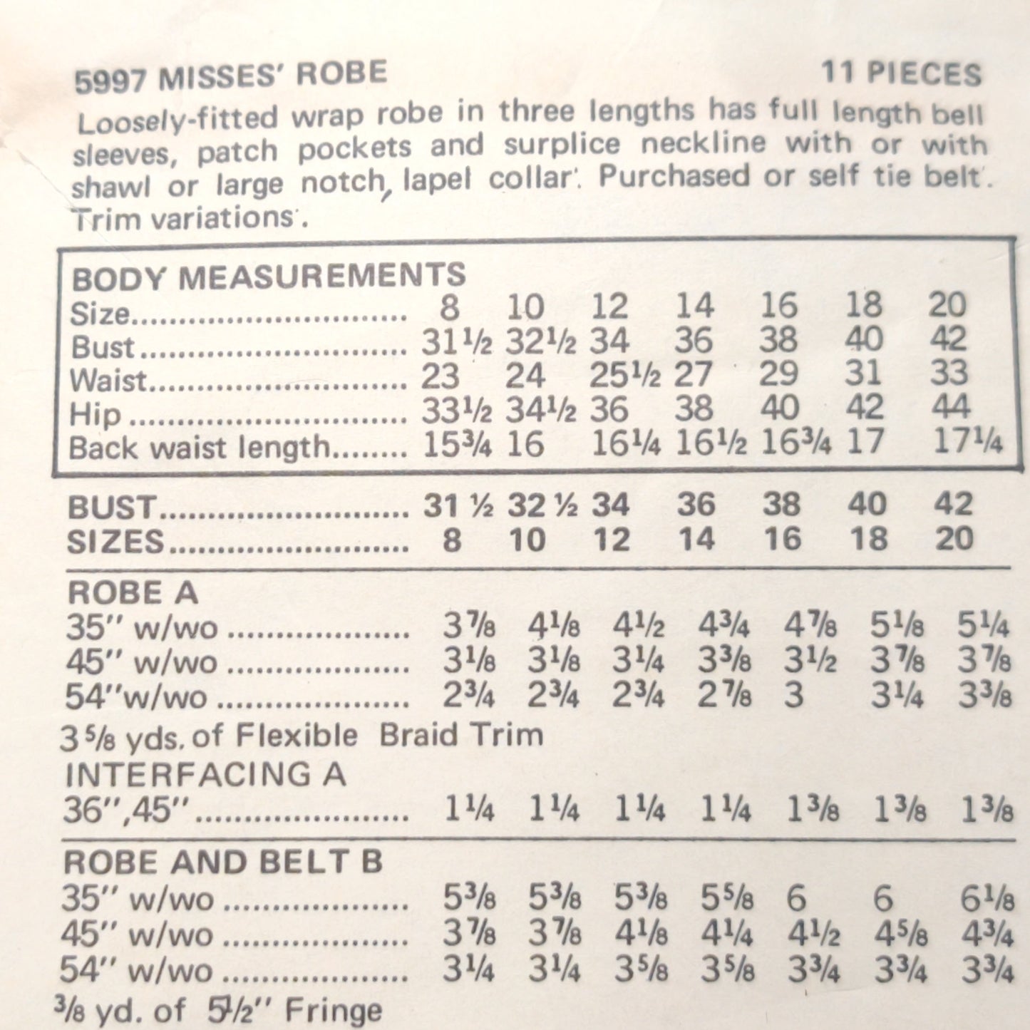 Butterick 5997 Size 14 Bust 36