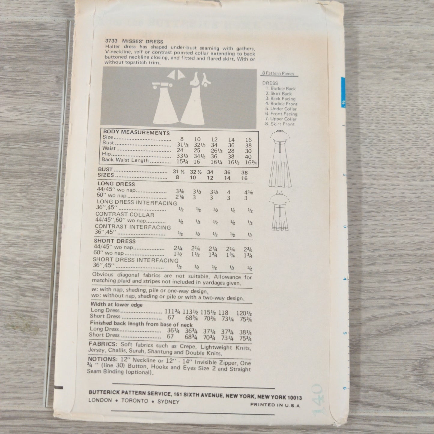 Butterick 3733 Size 10 Bust 32.5