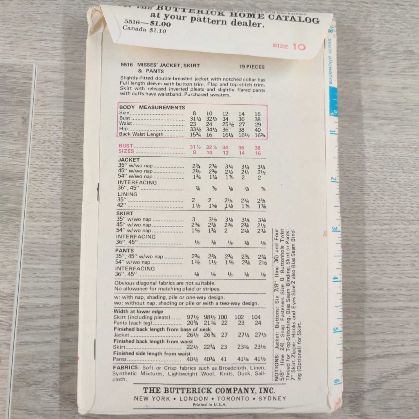 Butterick 5516 Size 10 Bust 32.5