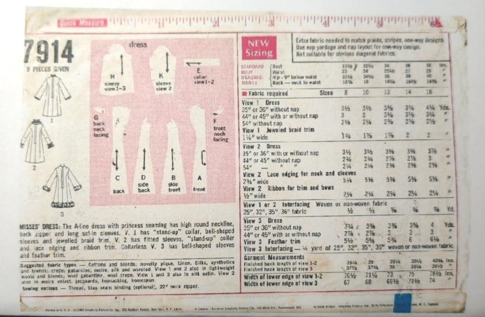 Simplicity 7914 Size 12 Bust 34 Vintage