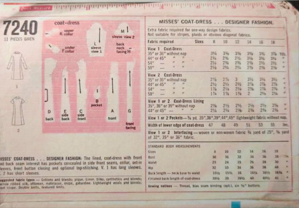 Simplicity 7240 Size 12 Bust 32 Vintage