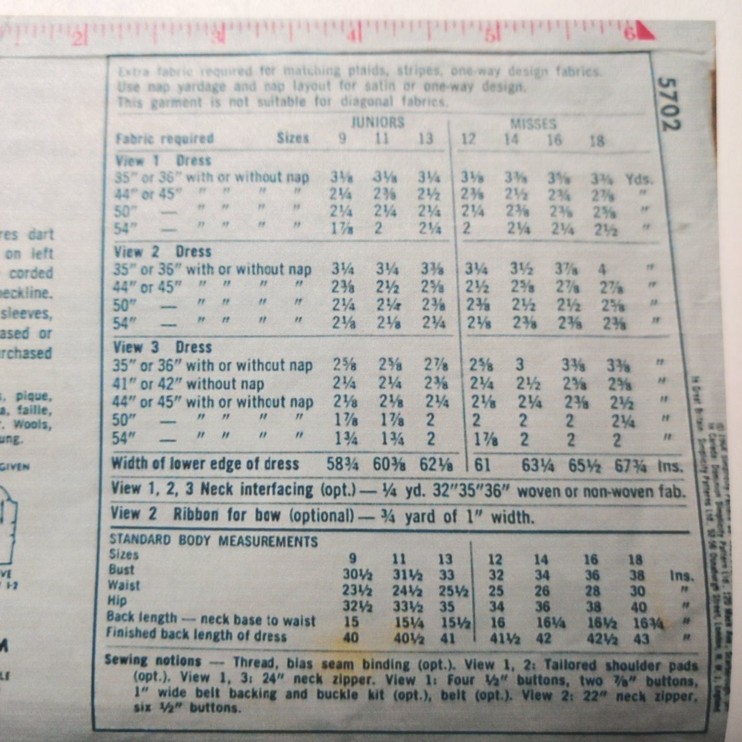 Simplicity 5702 Size 12 Bust 32 Vintage