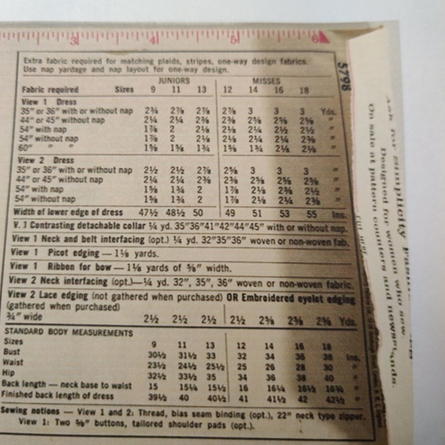 Simplicity 5798 Size 12 Bust 32 Vintage