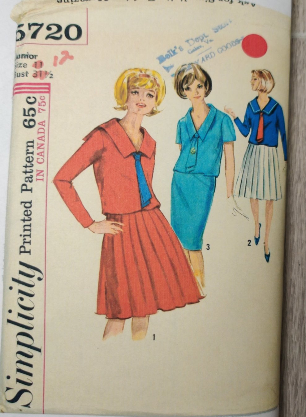 Simplicity 5720 Size 12 Bust 32 Vintage