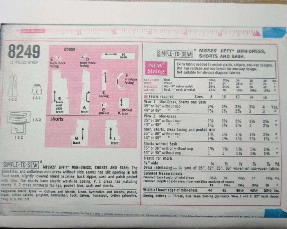 Simplicity 8249 Size 12 Bust 32 Vintage