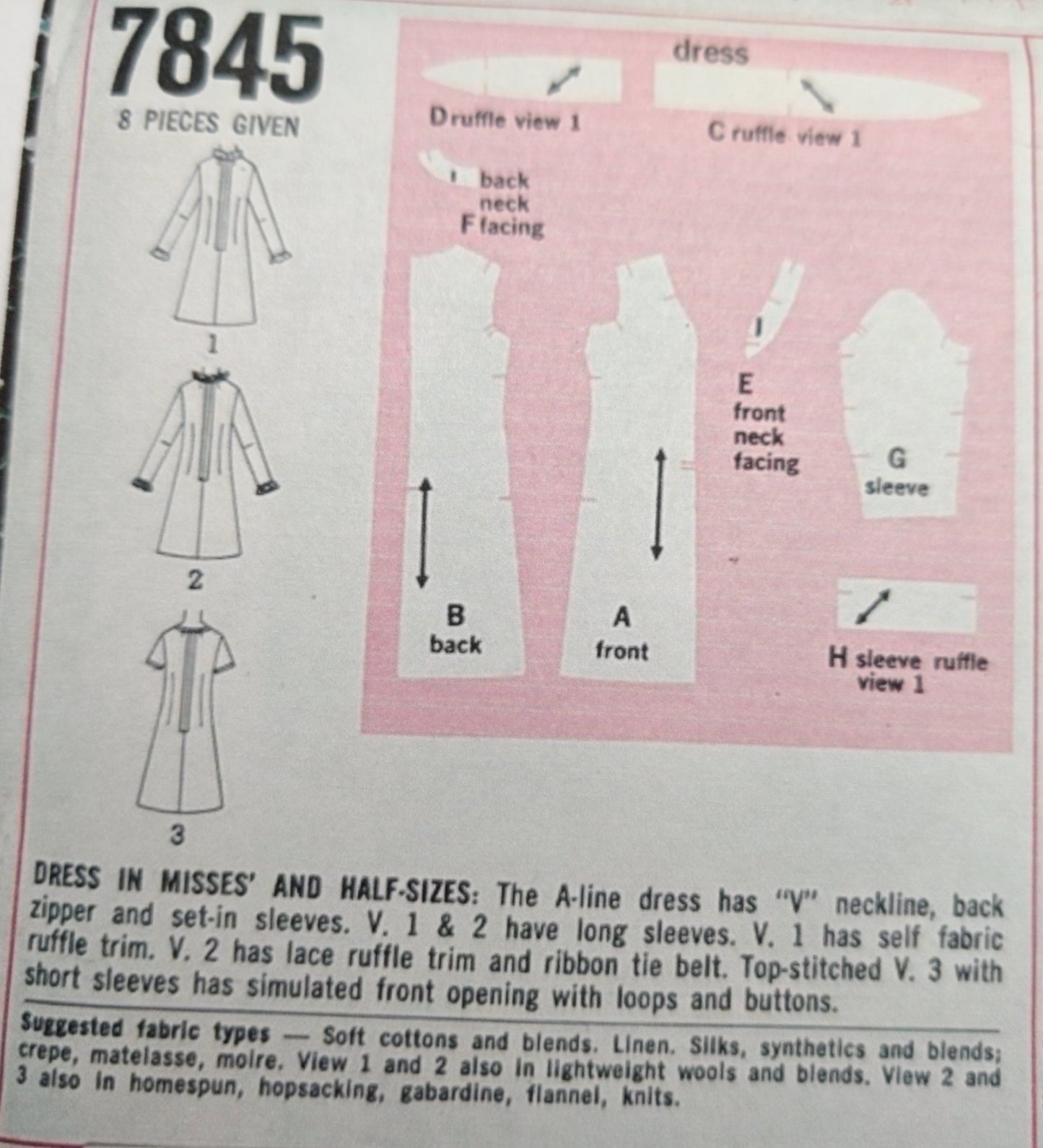 Simplicity 7845 Size 12 Bust 34 Vintage