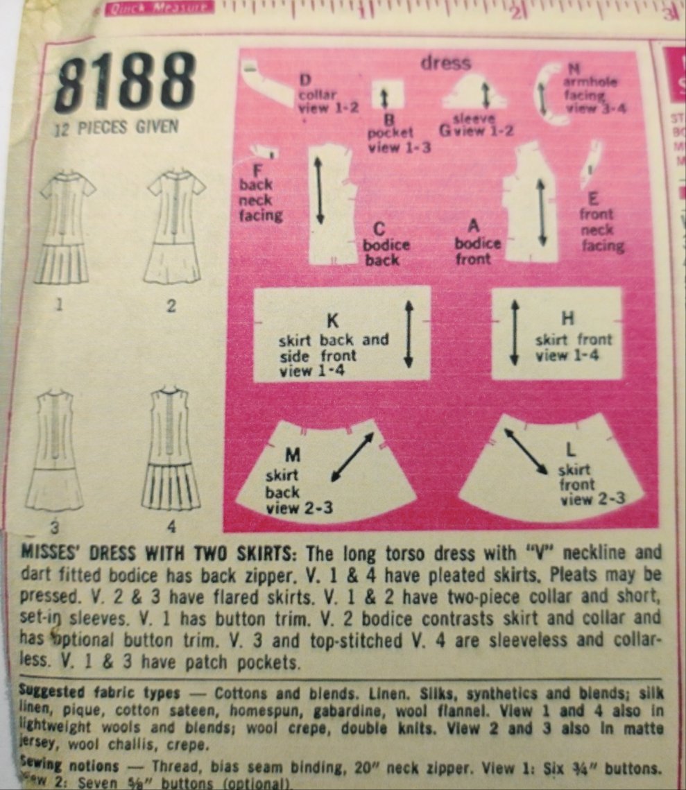 Simplicity 8188 Size 12 Bust 34 Vintage