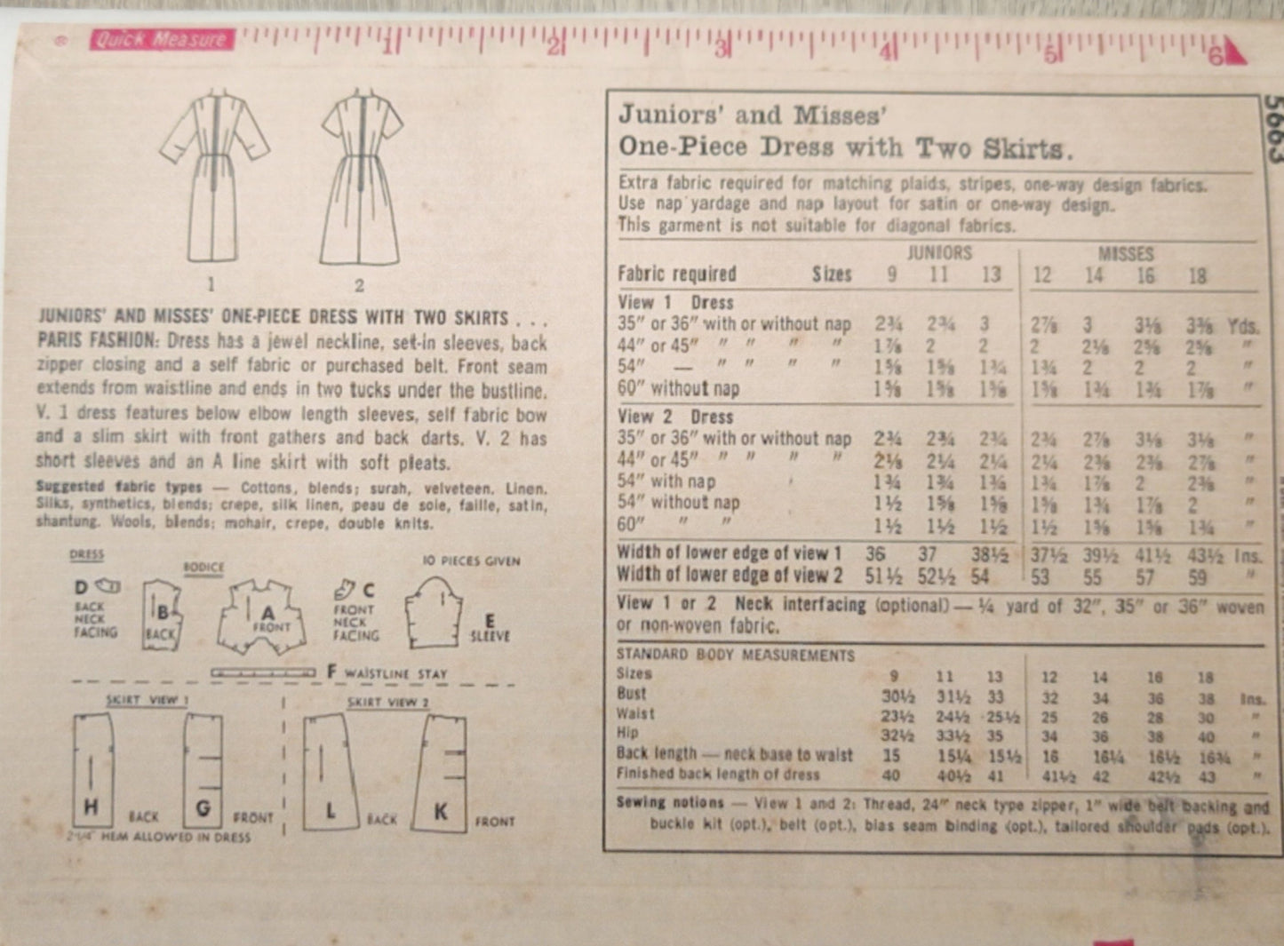 Simplicity 5663 Size 12 Bust 32 Vintage