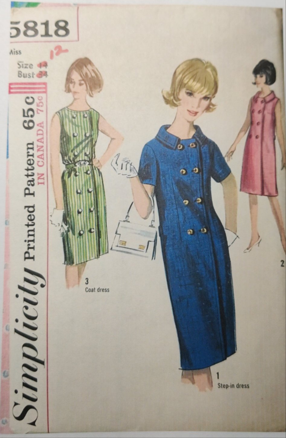 Simplicity 5818 Size 12 Bust 32 Vintage