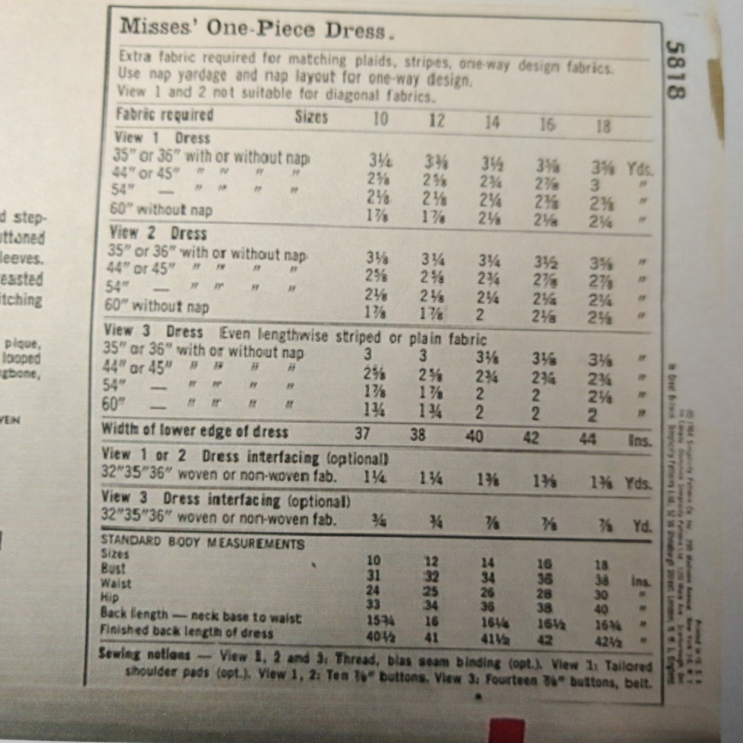 Simplicity 5818 Size 12 Bust 32 Vintage